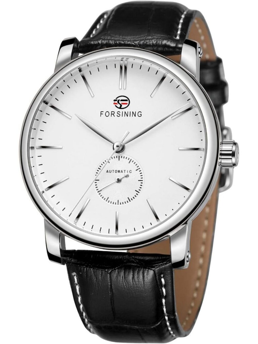 Minimalist White Dial Automatic Watch for Men | Stainless Steel & Leather Strap